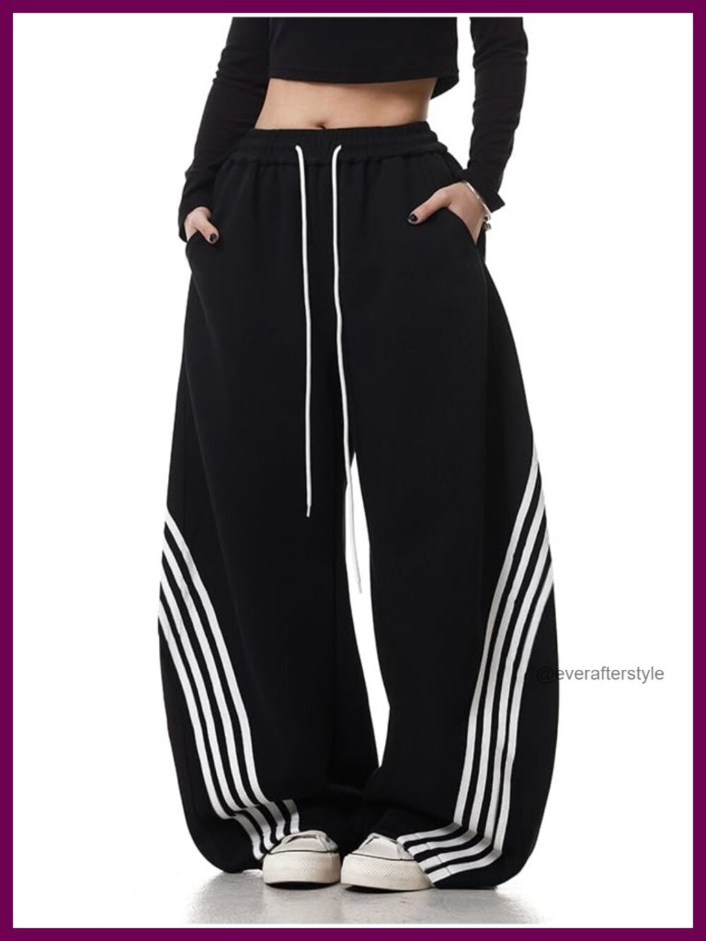 EMMIOL Women's Y2K Baggy Barrel Striped Sweatpants High Waisted Wide Leg